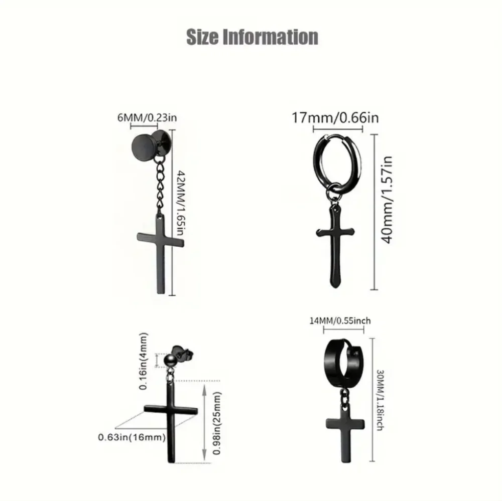 4 Pair Stainless Steel Cross Earrings